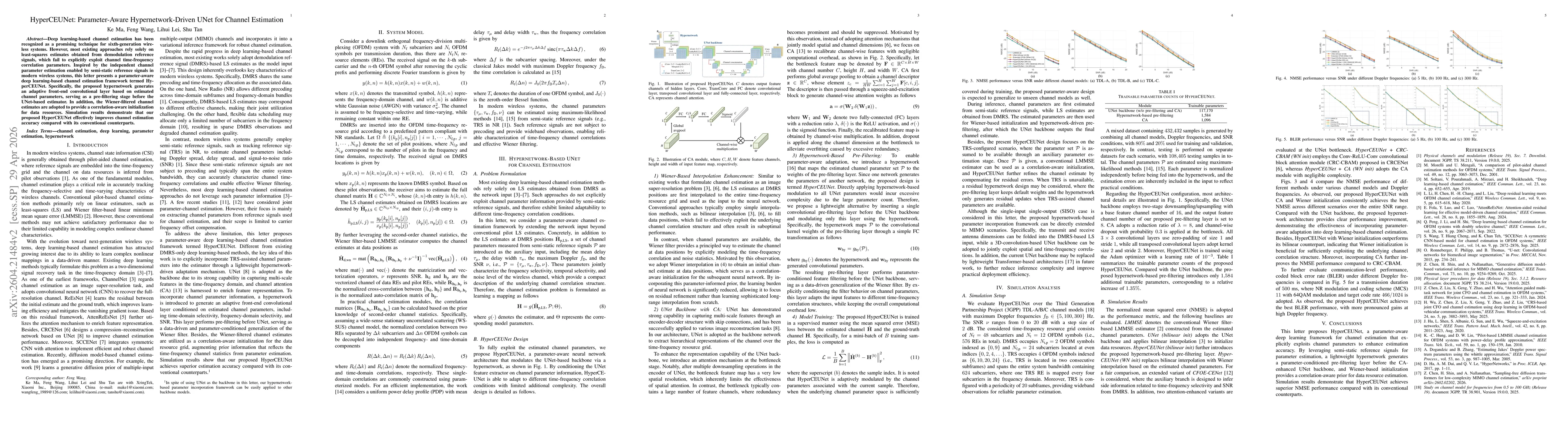 Thumbnail for HyperCEUNet: Parameter-Aware Hypernetwork-Driven UNet for Channel Estimation