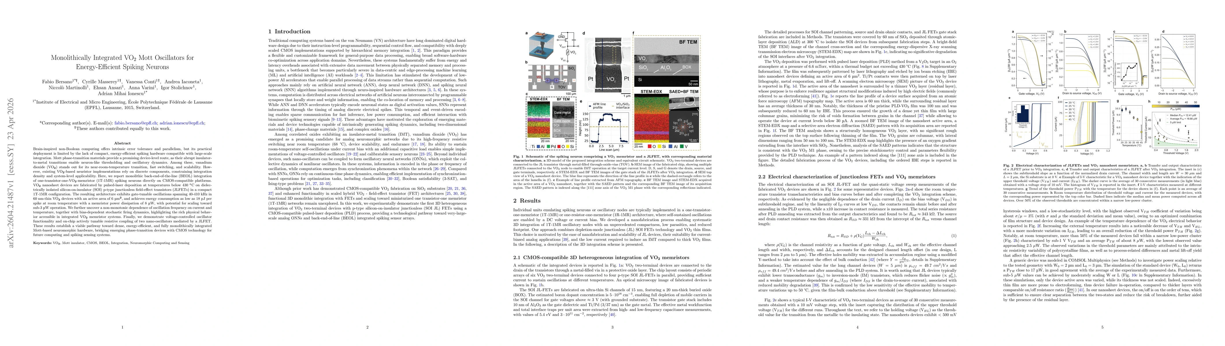 Thumbnail for Monolithically Integrated VO$_2$ Mott Oscillators for Energy-Efficient Spiking Neurons
