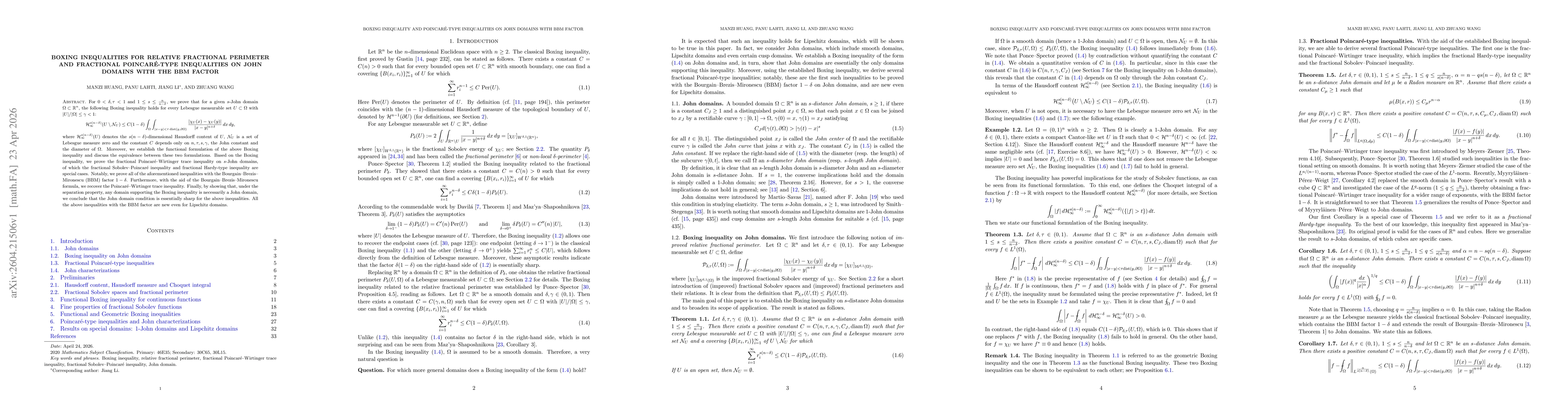 Thumbnail for Boxing inequalities for relative fractional perimeter and fractional Poincaré-type inequalities on John domains with the BBM factor