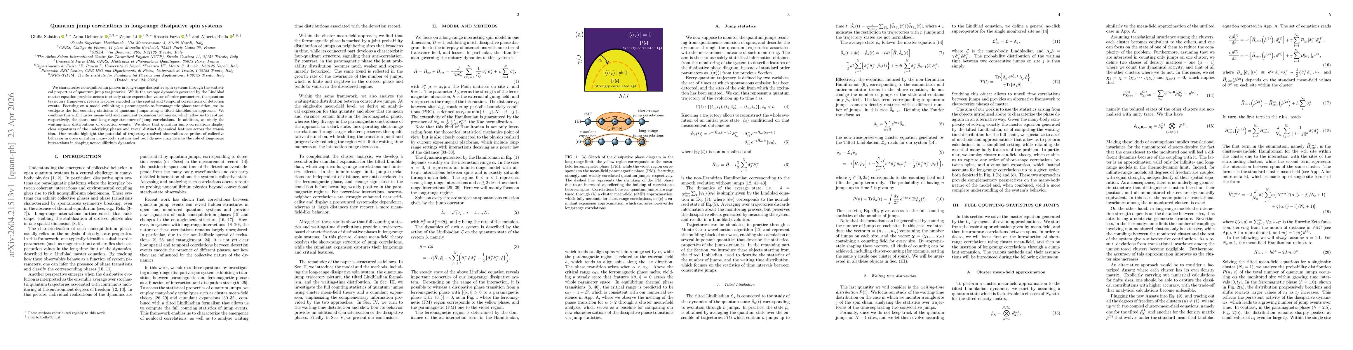 Thumbnail for Quantum jump correlations in long-range dissipative spin systems