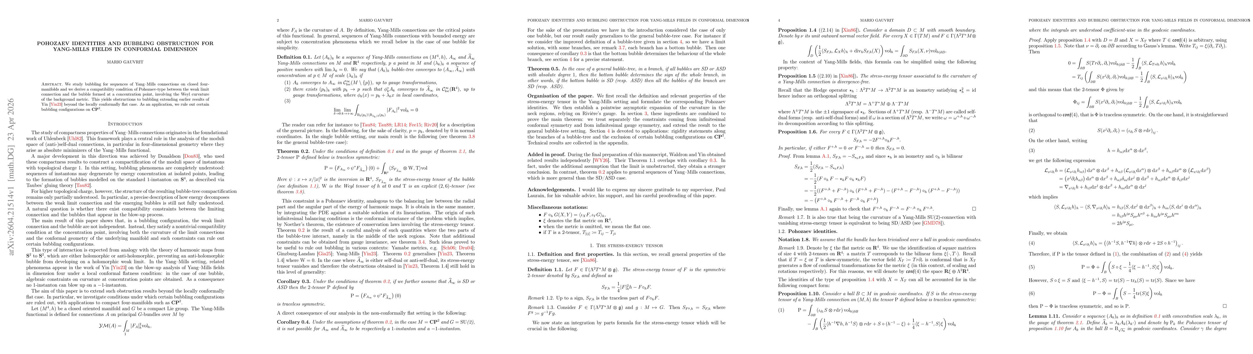 Thumbnail for Pohozaev identities and bubbling obstruction for Yang-Mills fields in conformal dimension