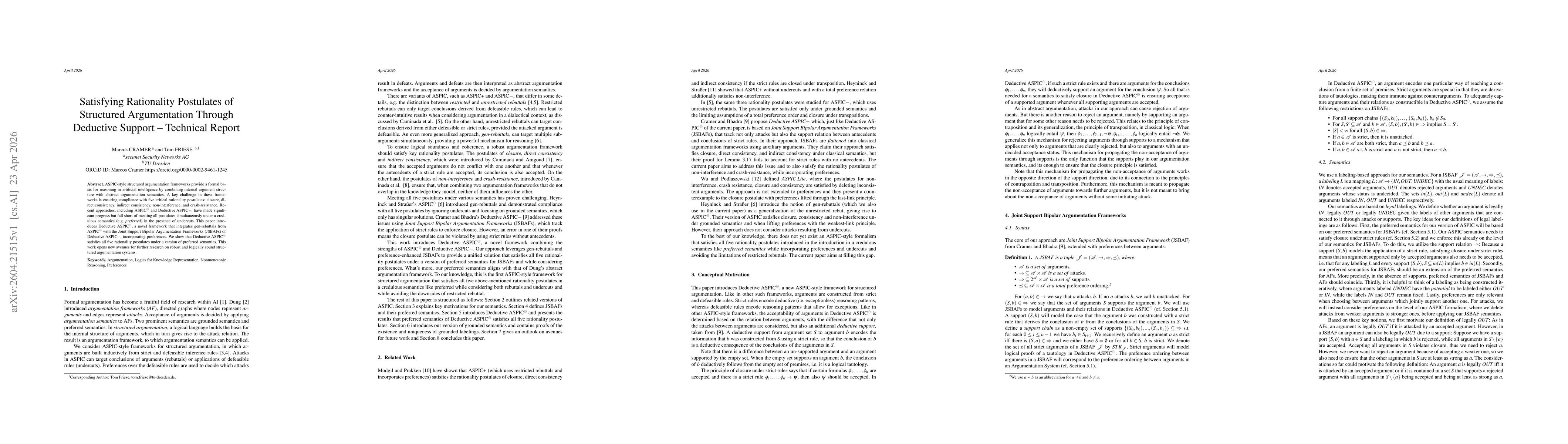 Thumbnail for Satisfying Rationality Postulates of Structured Argumentation Through Deductive Support -- Technical Report