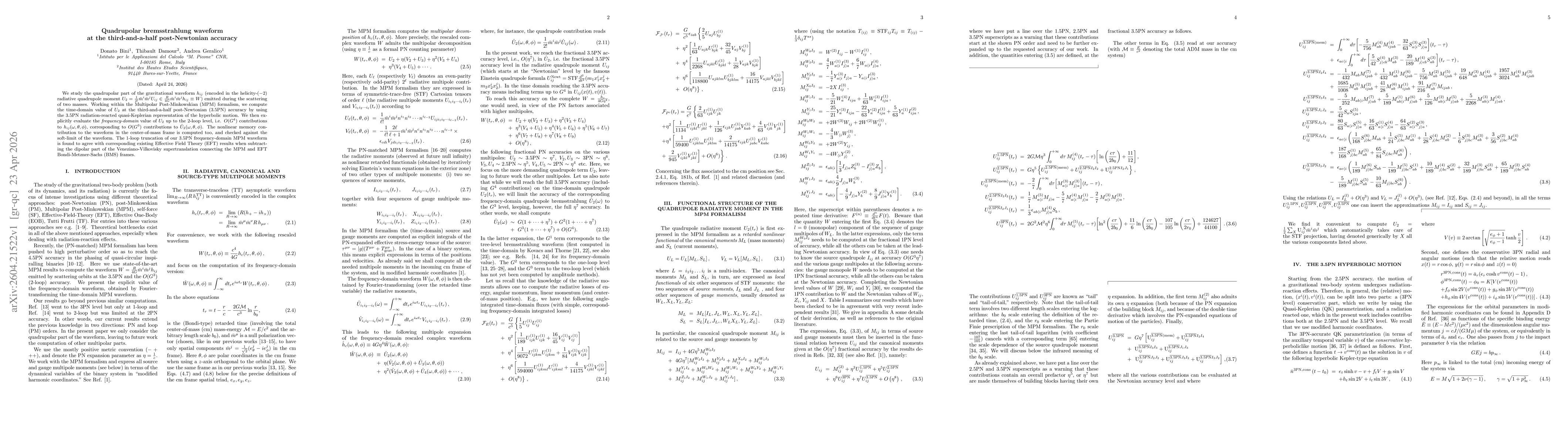 Thumbnail for Quadrupolar bremsstrahlung waveform at the third-and-a-half post-Newtonian accuracy