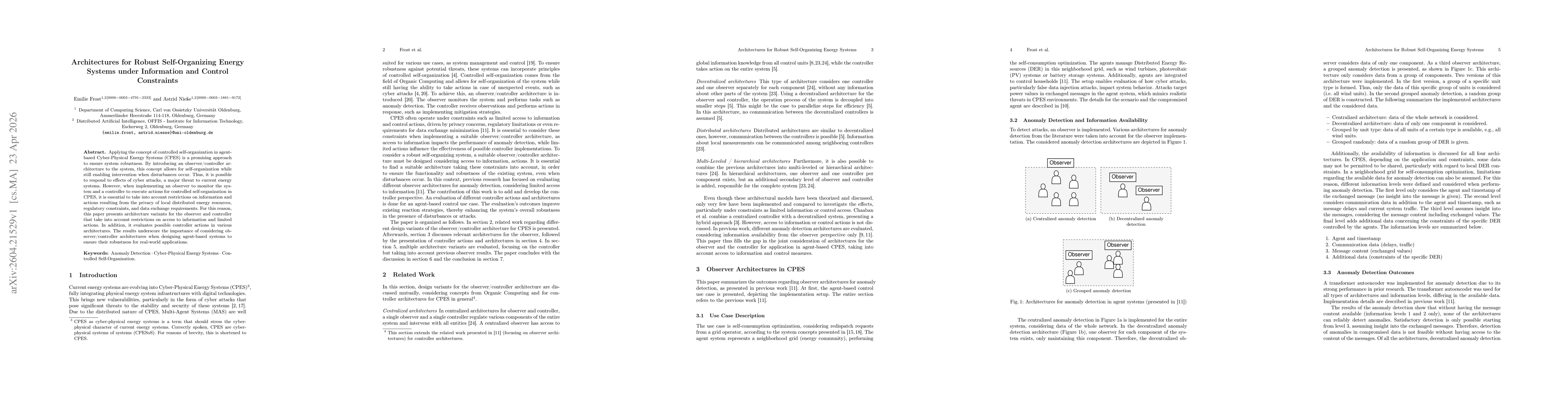 Thumbnail for Architectures for Robust Self-Organizing Energy Systems under Information and Control Constraints