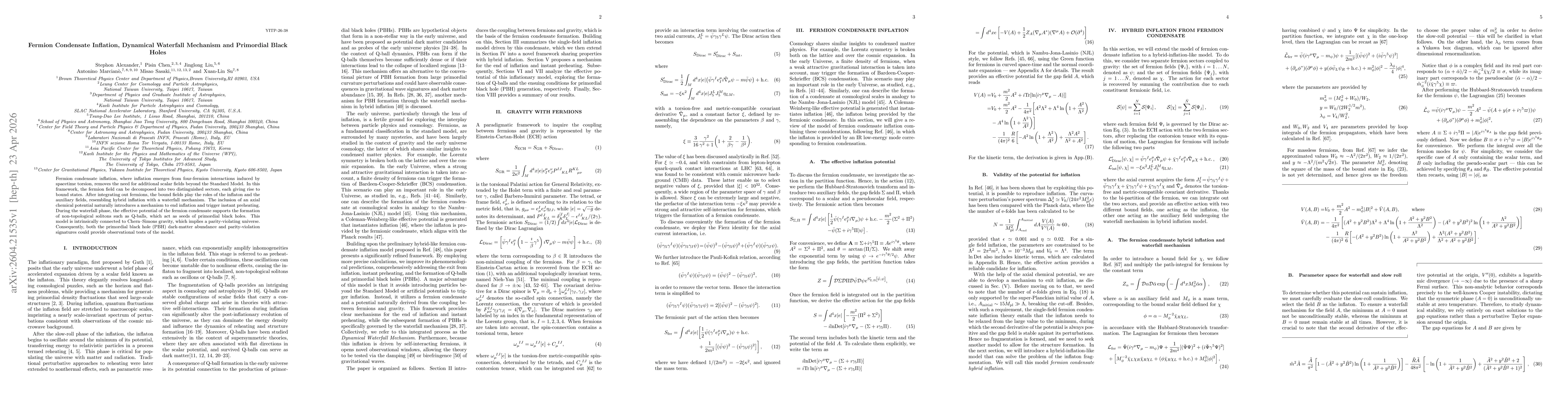 Thumbnail for Fermion Condensate Inflation, Dynamical Waterfall Mechanism and Primordial Black Holes