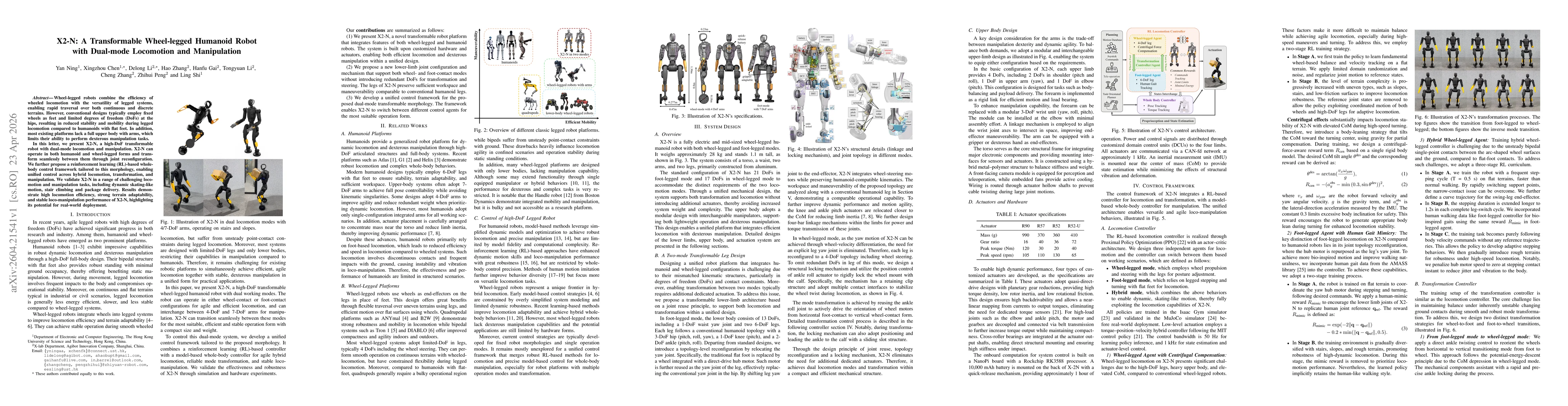 Thumbnail for X2-N: A Transformable Wheel-legged Humanoid Robot with Dual-mode Locomotion and Manipulation