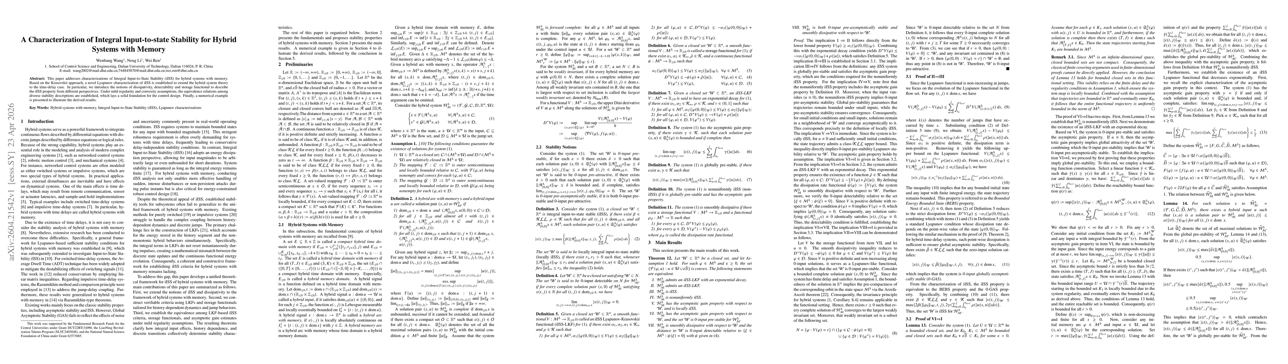 Thumbnail for A Characterization of Integral Input-to-state Stability for Hybrid Systems with Memory