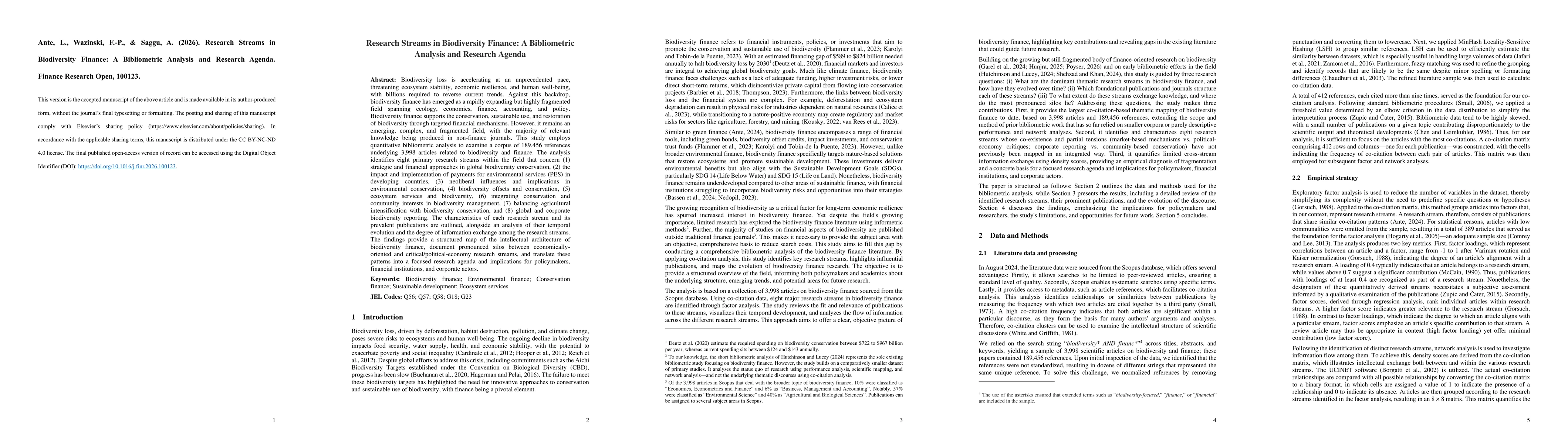 Thumbnail for Research Streams in Biodiversity Finance: A Bibliometric Analysis and Research Agenda