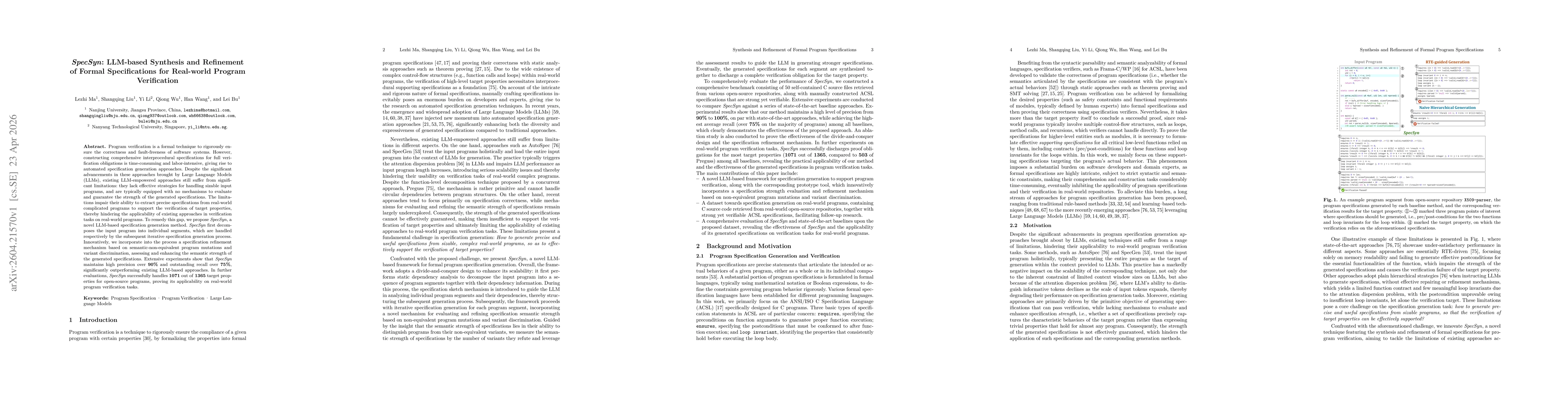 Thumbnail for SpecSyn: LLM-based Synthesis and Refinement of Formal Specifications for Real-world Program Verification