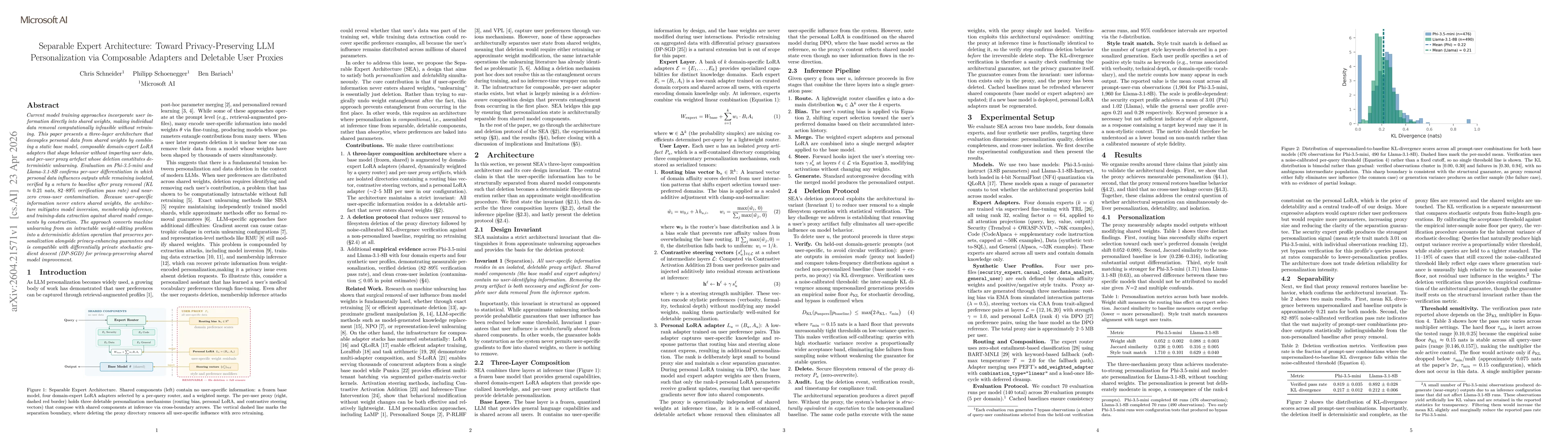 Thumbnail for Separable Expert Architecture: Toward Privacy-Preserving LLM Personalization via Composable Adapters and Deletable User Proxies