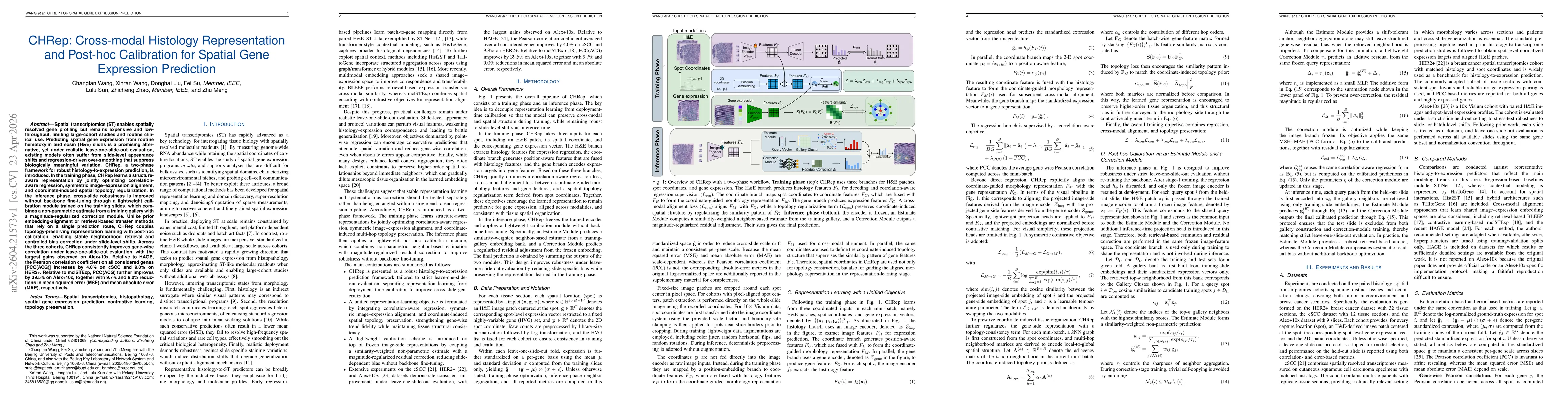 Thumbnail for CHRep: Cross-modal Histology Representation and Post-hoc Calibration for Spatial Gene Expression Prediction