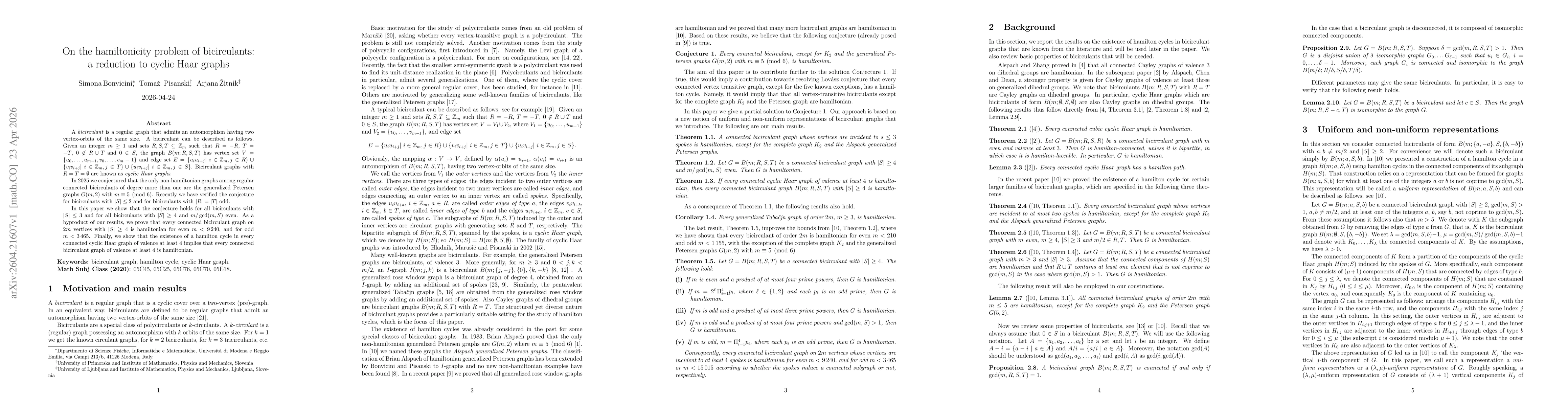 Thumbnail for On the hamiltonicity problem of bicirculants: a reduction to cyclic Haar graphs