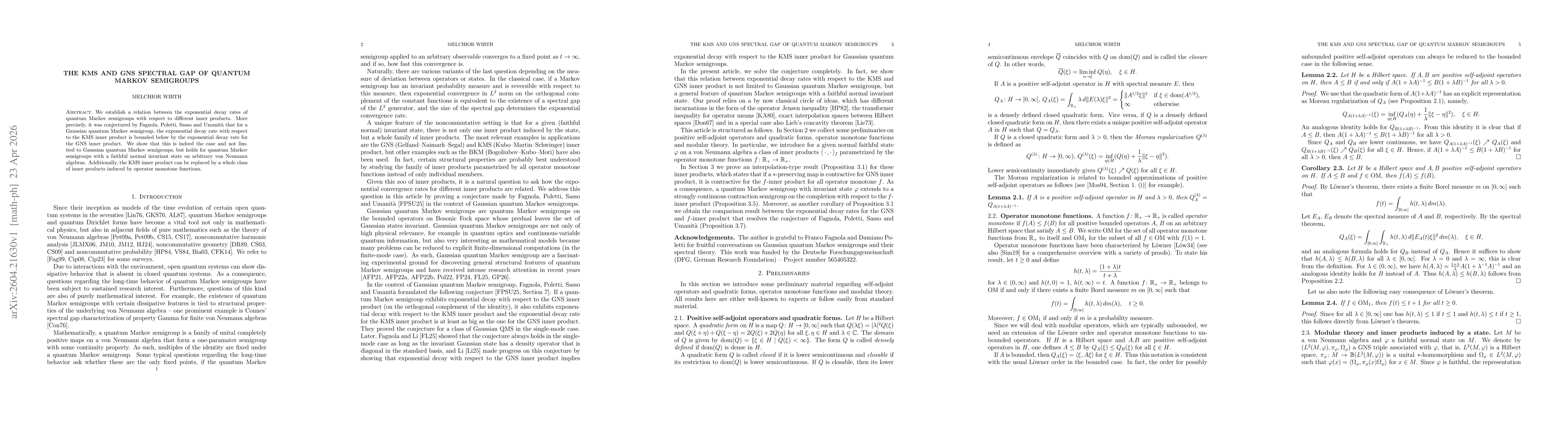 Thumbnail for The KMS and GNS Spectral Gap of Quantum Markov Semigroups