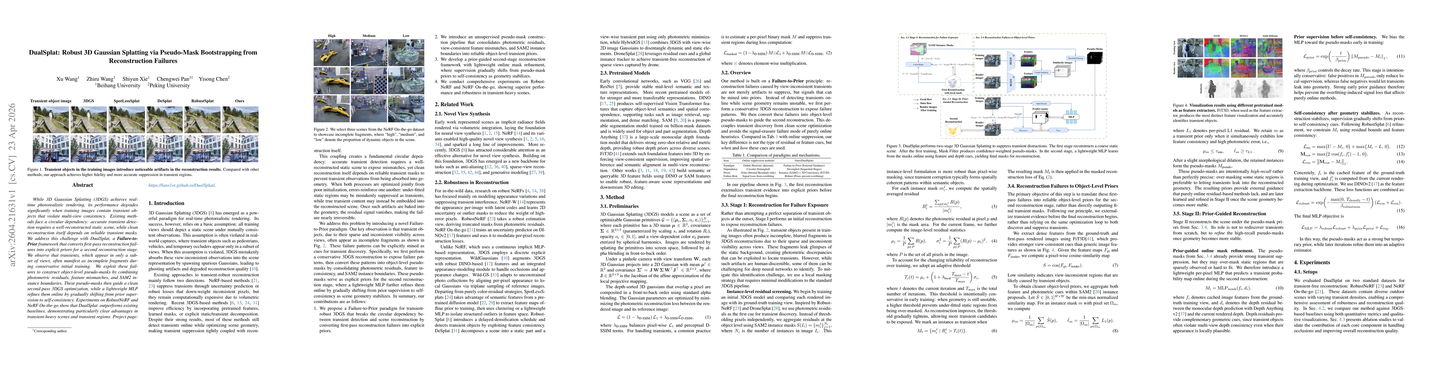 Thumbnail for DualSplat: Robust 3D Gaussian Splatting via Pseudo-Mask Bootstrapping from Reconstruction Failures