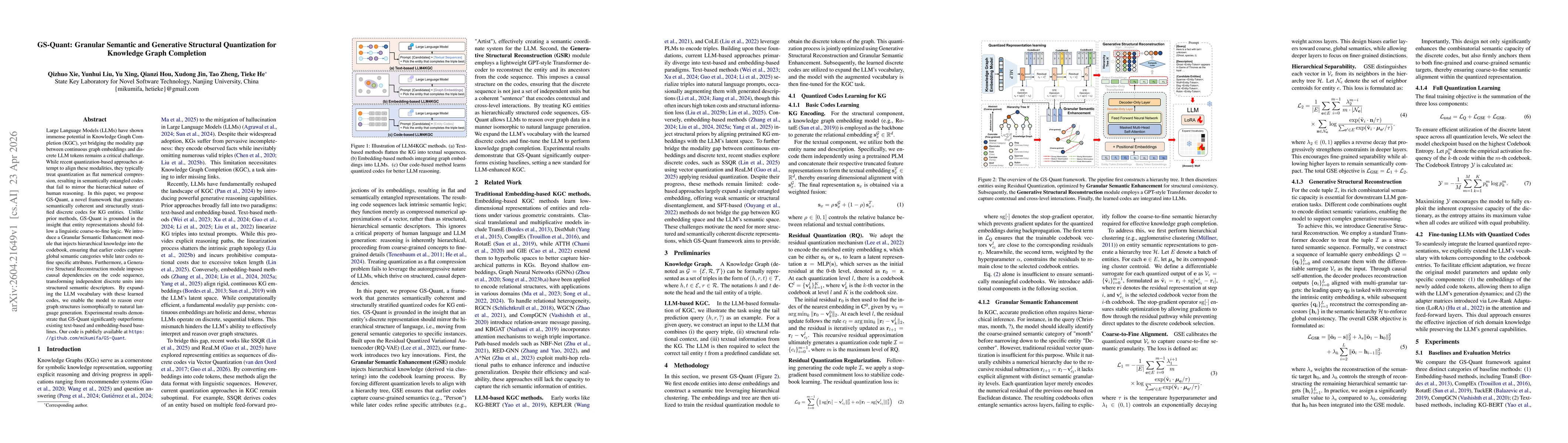 Thumbnail for GS-Quant: Granular Semantic and Generative Structural Quantization for Knowledge Graph Completion