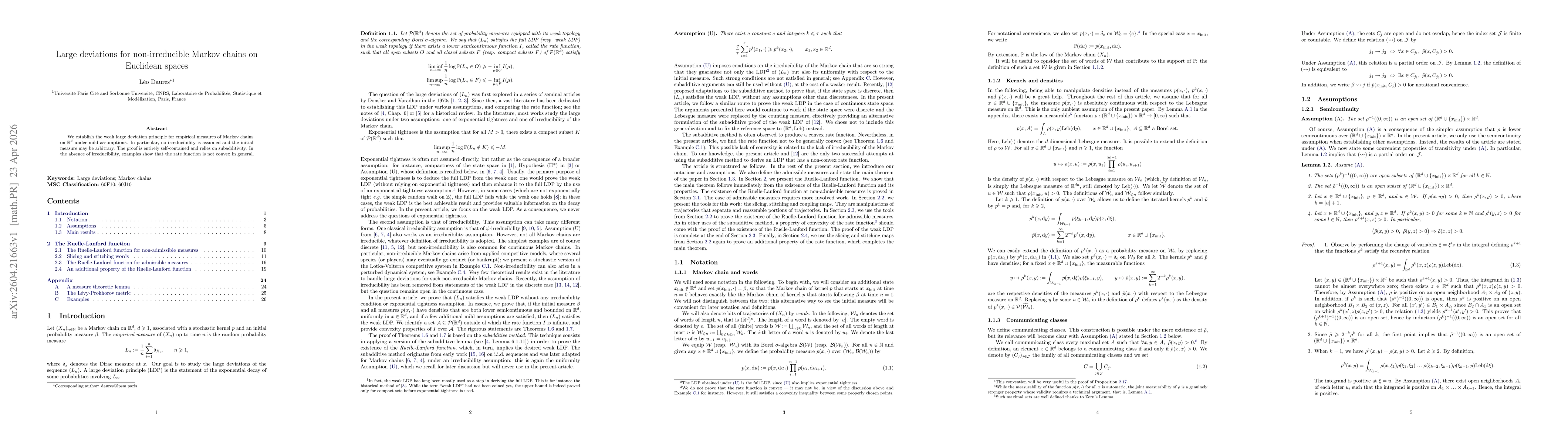 Thumbnail for Large deviations for non-irreducible Markov chains on Euclidean spaces