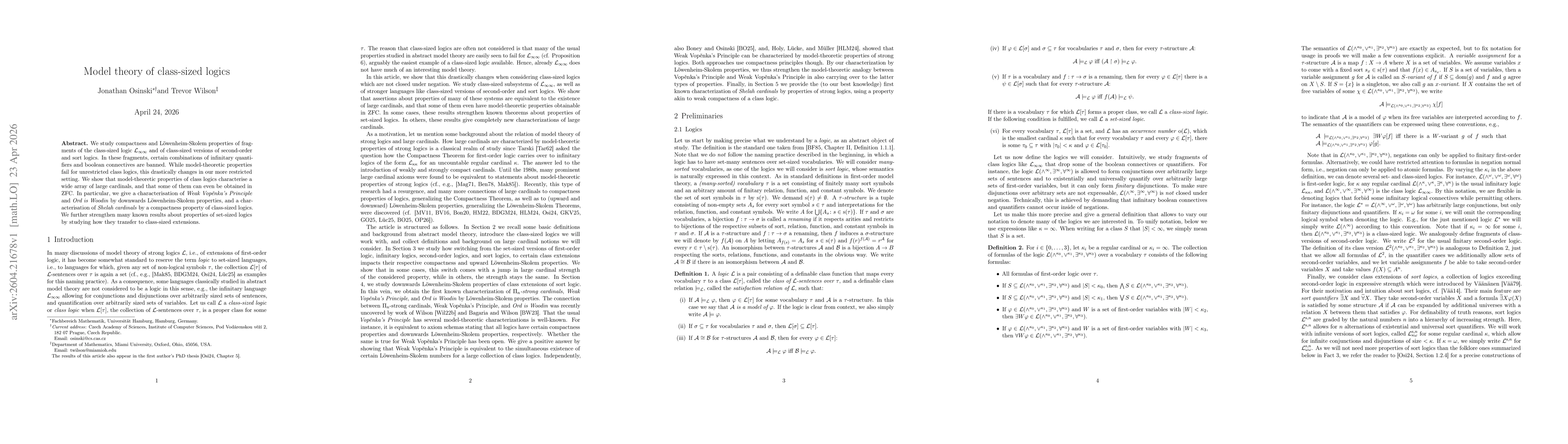 Thumbnail for Model theory of class-sized logics