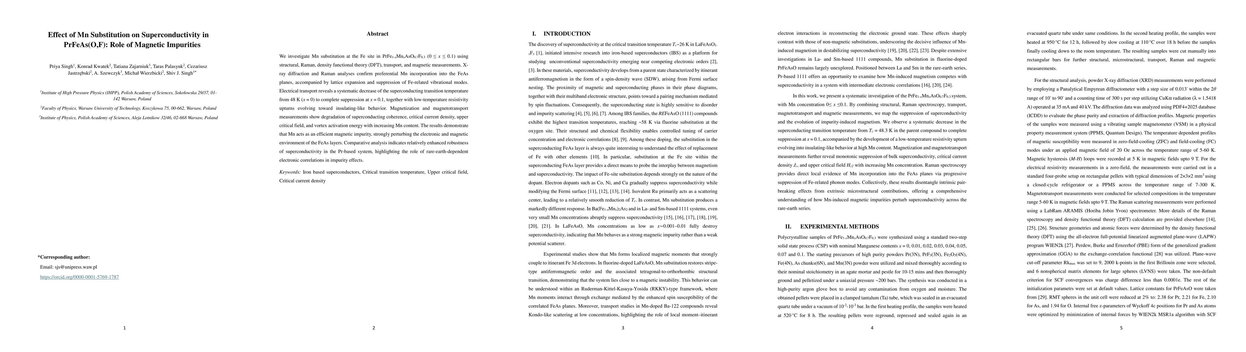 Thumbnail for Effect of Mn Substitution on Superconductivity in PrFeAs(O,F): Role of Magnetic Impurities
