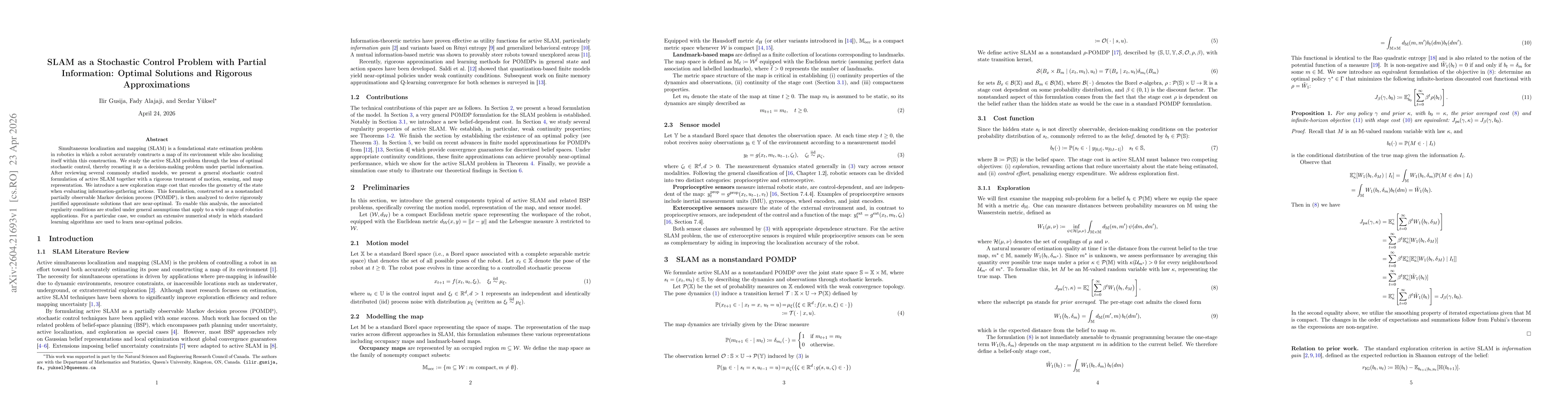 Thumbnail for SLAM as a Stochastic Control Problem with Partial Information: Optimal Solutions and Rigorous Approximations