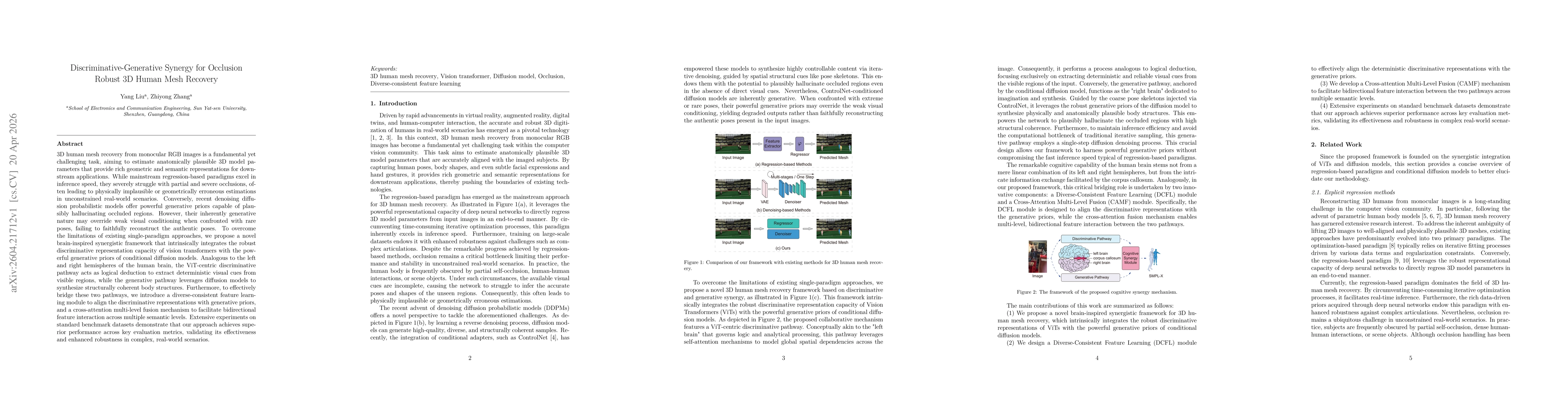 Thumbnail for Discriminative-Generative Synergy for Occlusion Robust 3D Human Mesh Recovery
