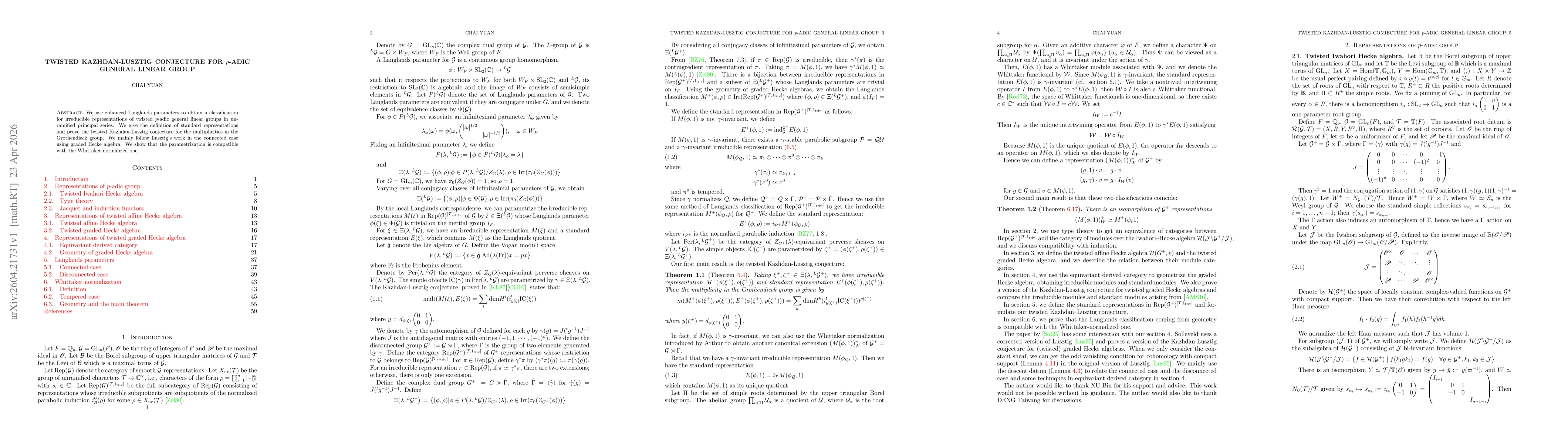 Thumbnail for Twisted Kazhdan-Lusztig conjecture for $p$-adic general linear group