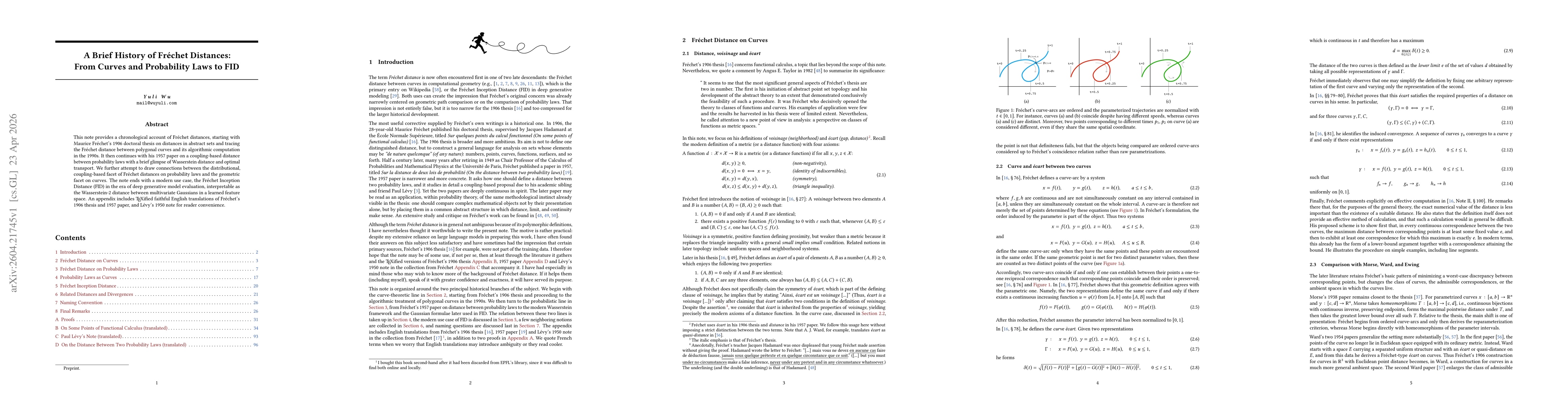 Thumbnail for A Brief History of Fréchet Distances: From Curves and Probability Laws to FID