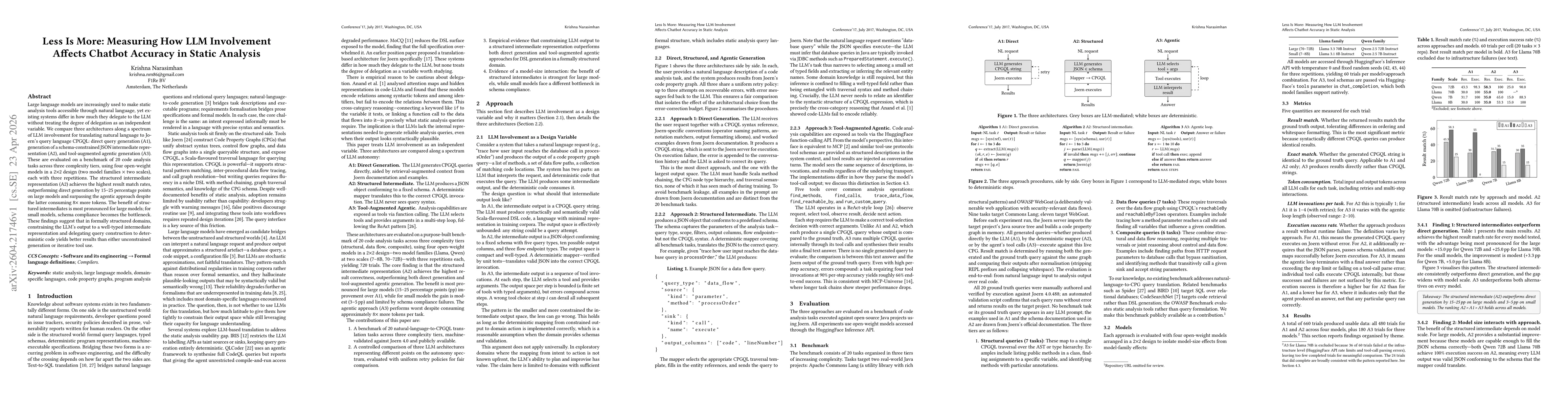 Thumbnail for Less Is More: Measuring How LLM Involvement affects Chatbot Accuracy in Static Analysis