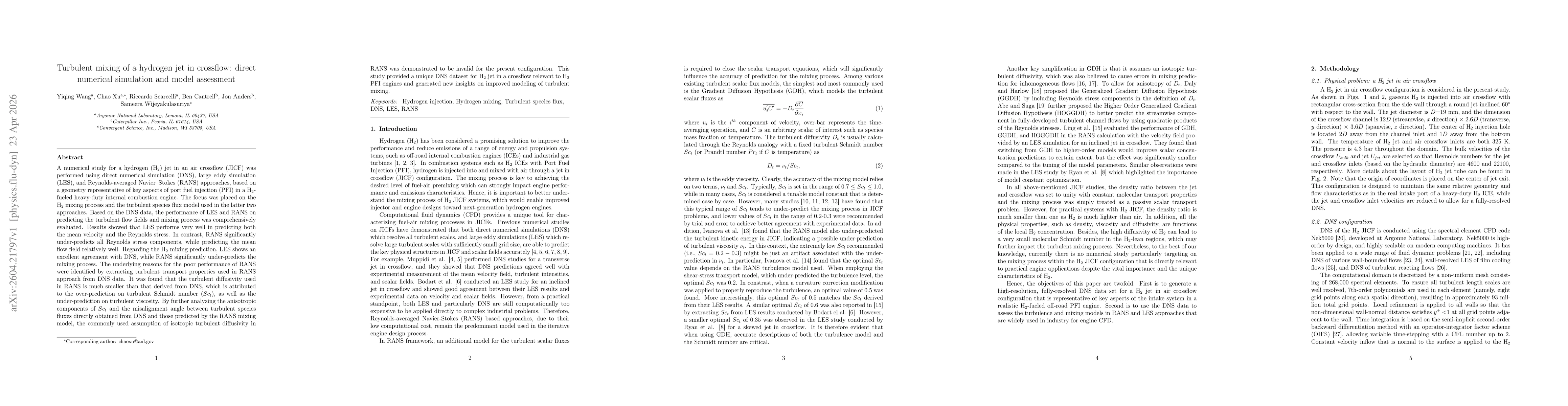 Thumbnail for Turbulent mixing of a hydrogen jet in crossflow: direct numerical simulation and model assessment