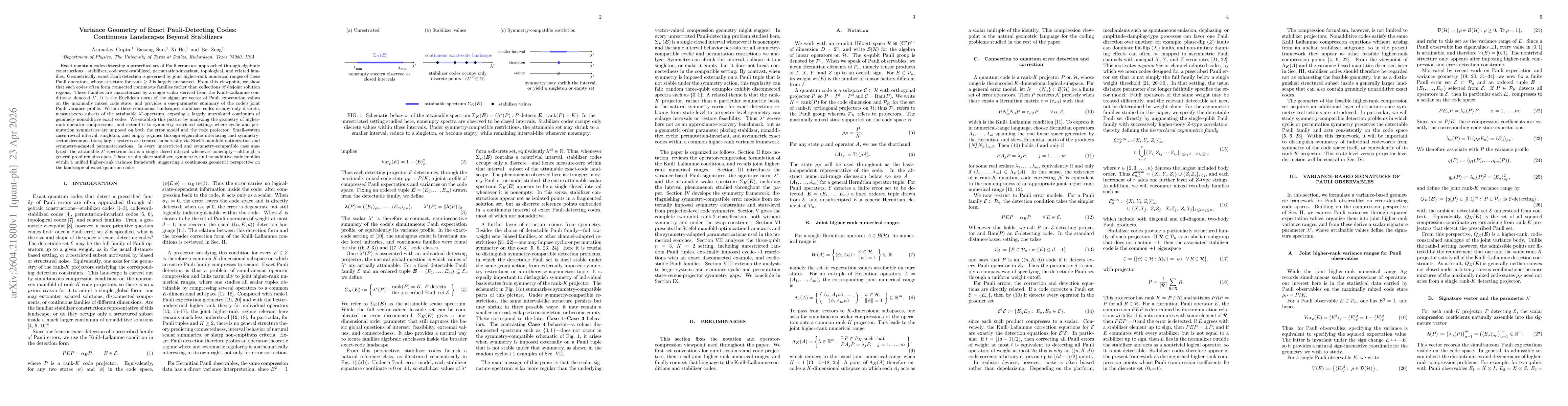 Thumbnail for Variance Geometry of Exact Pauli-Detecting Codes: Continuous Landscapes Beyond Stabilizers