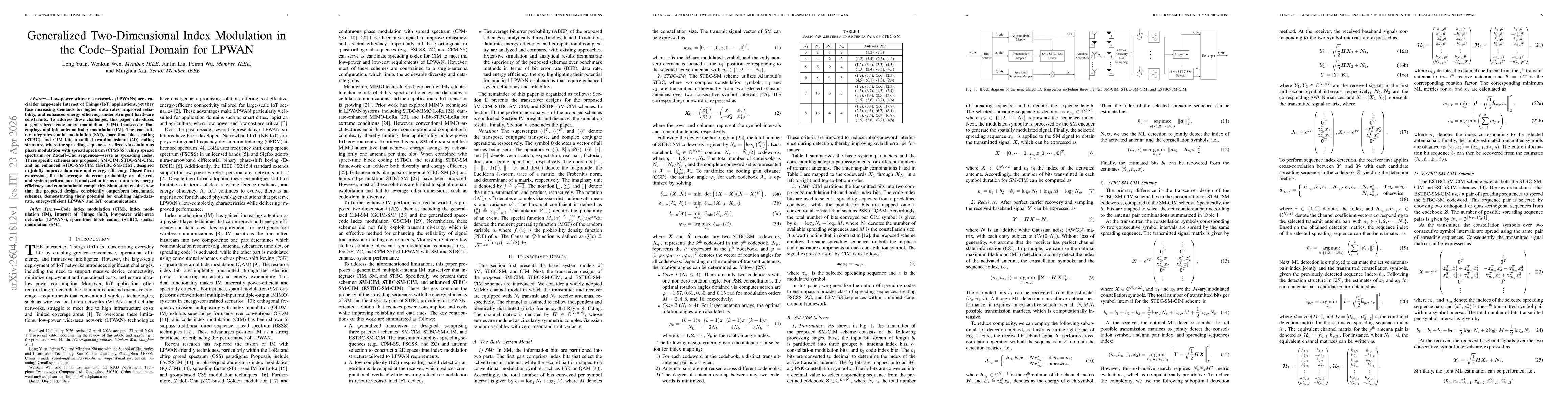 Thumbnail for Generalized Two-Dimensional Index Modulation in the Code-Spatial Domain for LPWAN