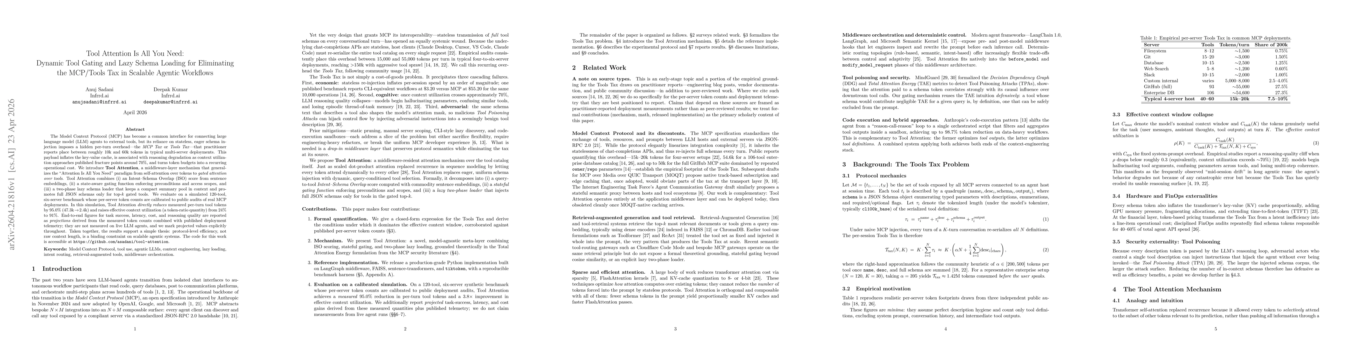 Thumbnail for Tool Attention Is All You Need: Dynamic Tool Gating and Lazy Schema Loading for Eliminating the MCP/Tools Tax in Scalable Agentic Workflows