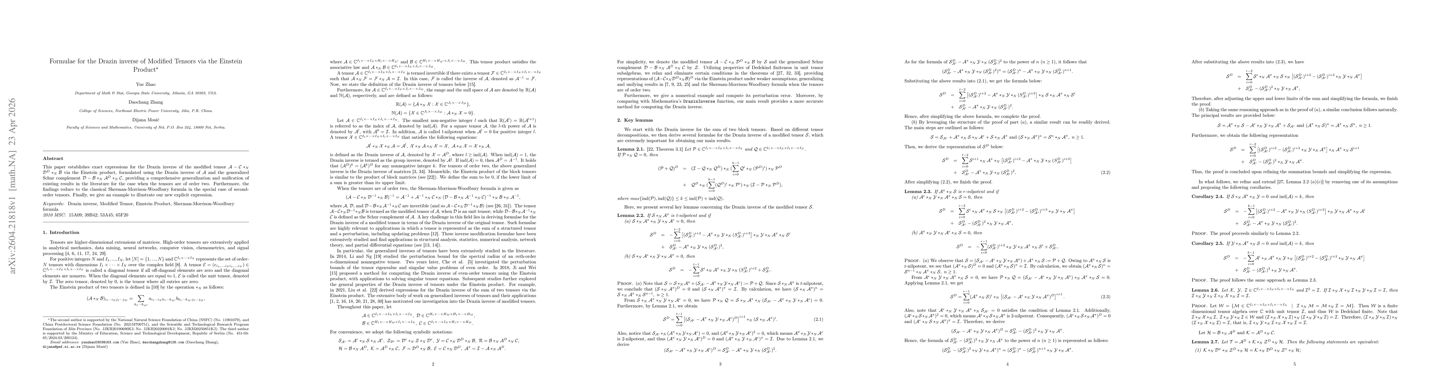 Thumbnail for Formulae for the Drazin inverse of Modified Tensors via the Einstein Product