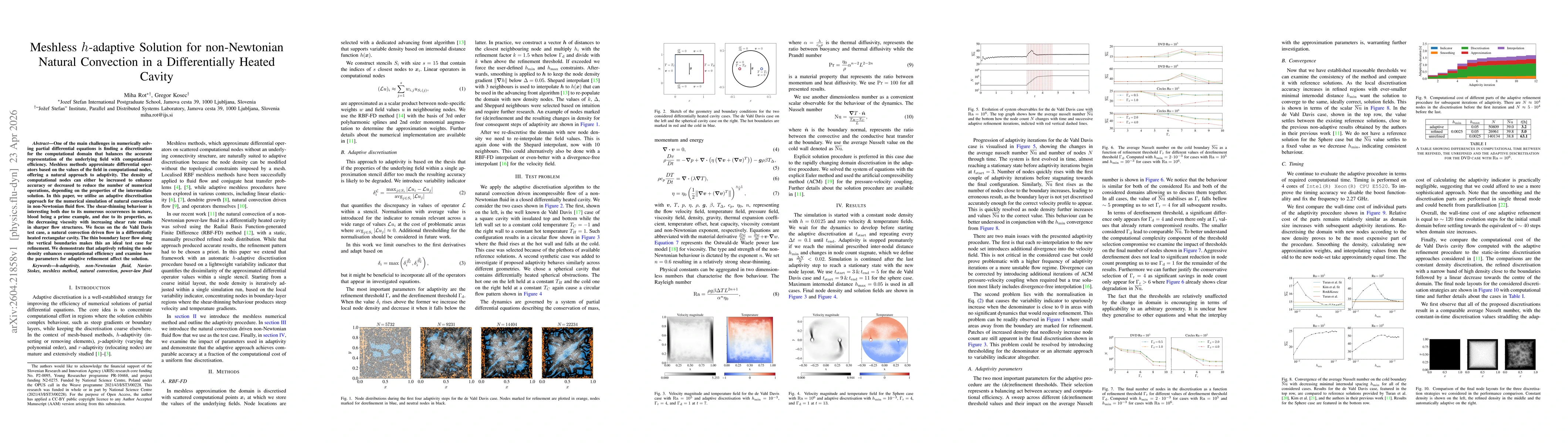 Thumbnail for Meshless $h$-adaptive Solution for non-Newtonian Natural Convection in a Differentially Heated Cavity