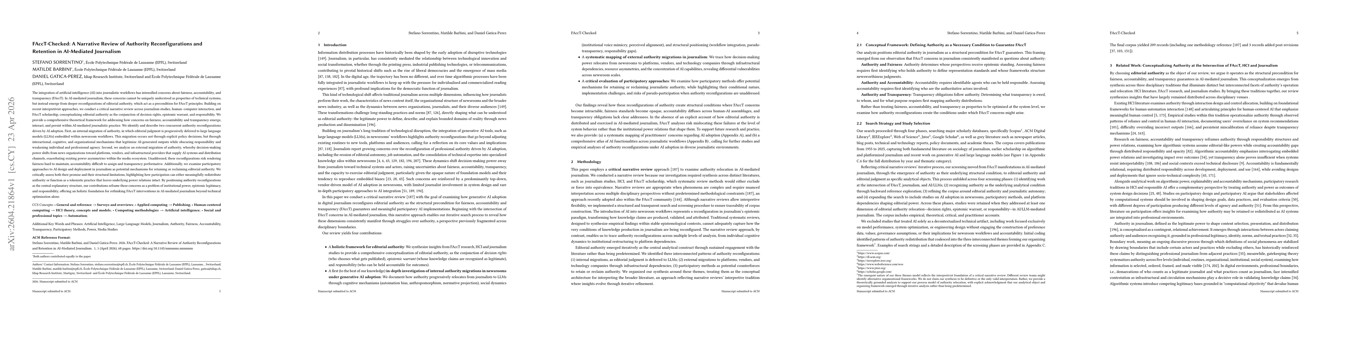 Thumbnail for FAccT-Checked: A Narrative Review of Authority Reconfigurations and Retention in AI-Mediated Journalism