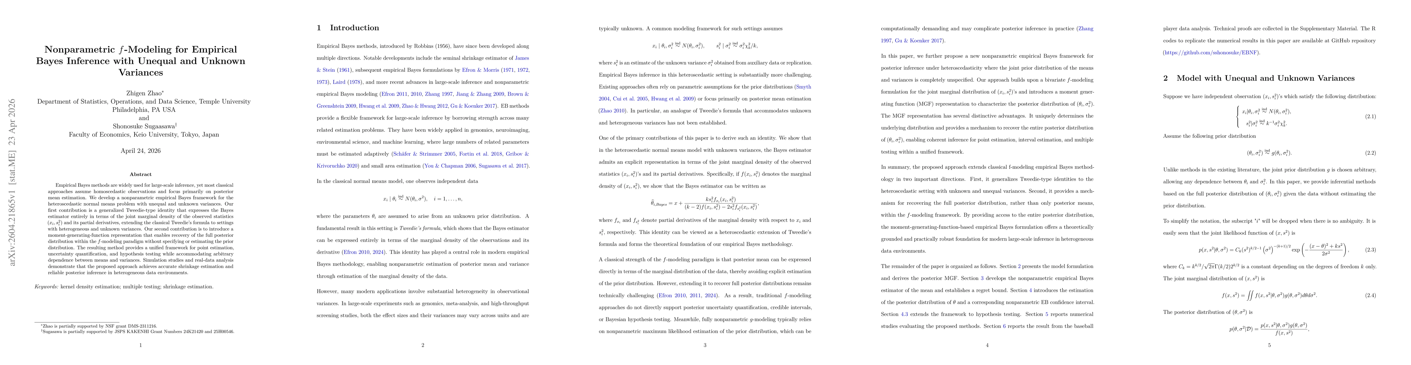 Thumbnail for Nonparametric f-Modeling for Empirical Bayes Inference with Unequal and Unknown Variances