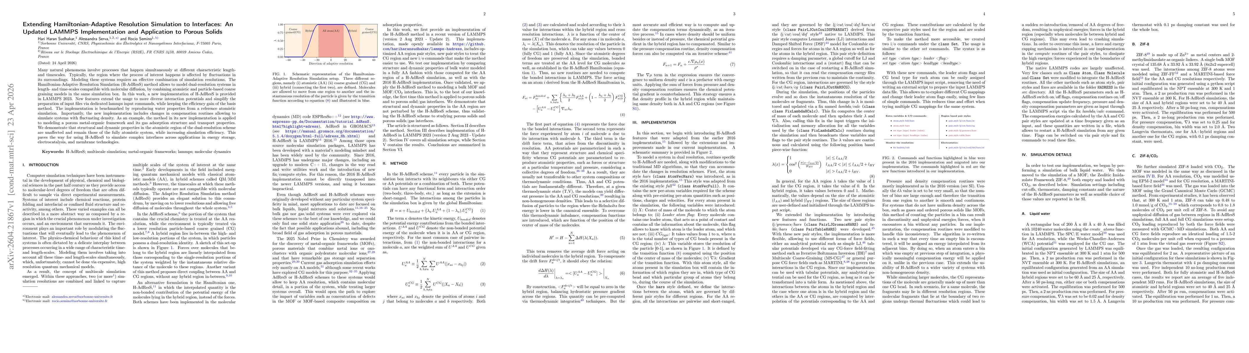 Thumbnail for Extending Hamiltonian-Adaptive Resolution Simulation to Interfaces: An Updated LAMMPS Implementation and Application to Porous Solids
