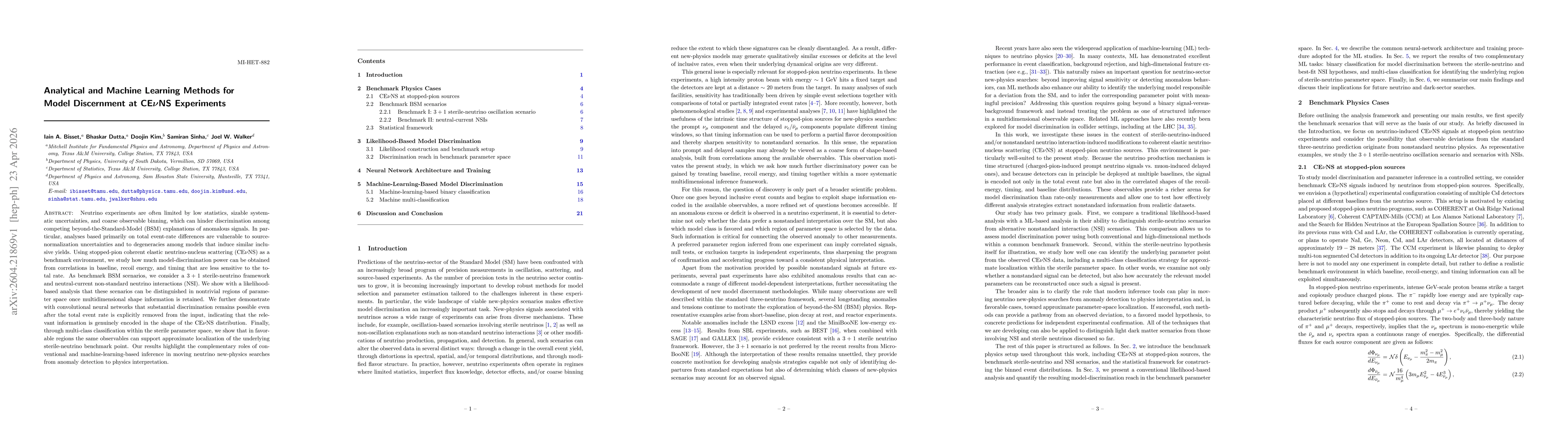 Thumbnail for Analytical and Machine Learning Methods for Model Discernment at CE$ν$NS Experiments