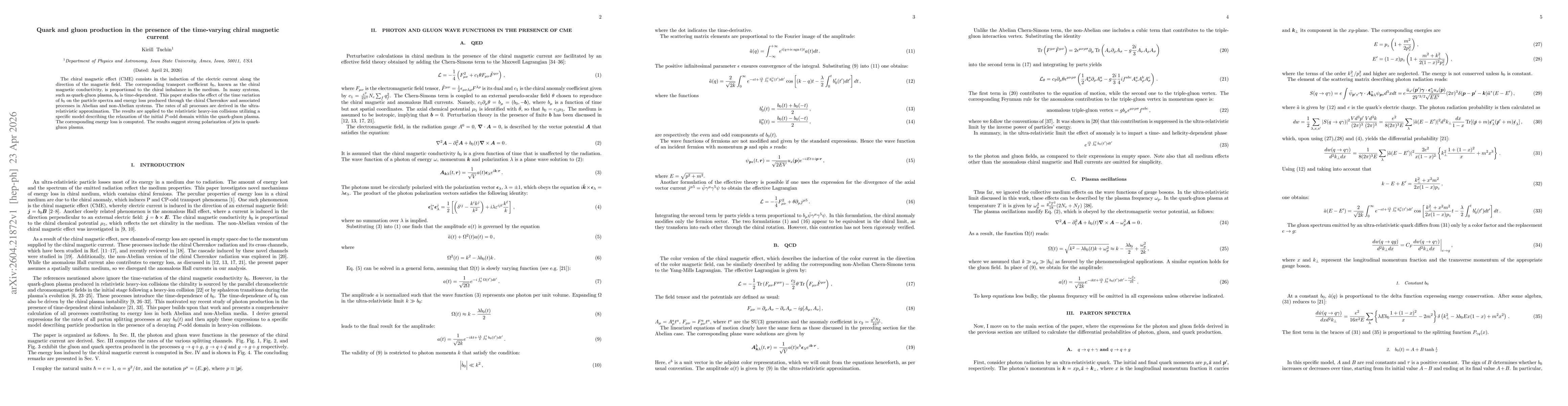 Thumbnail for Quark and gluon production in the presence of the time-varying chiral magnetic current