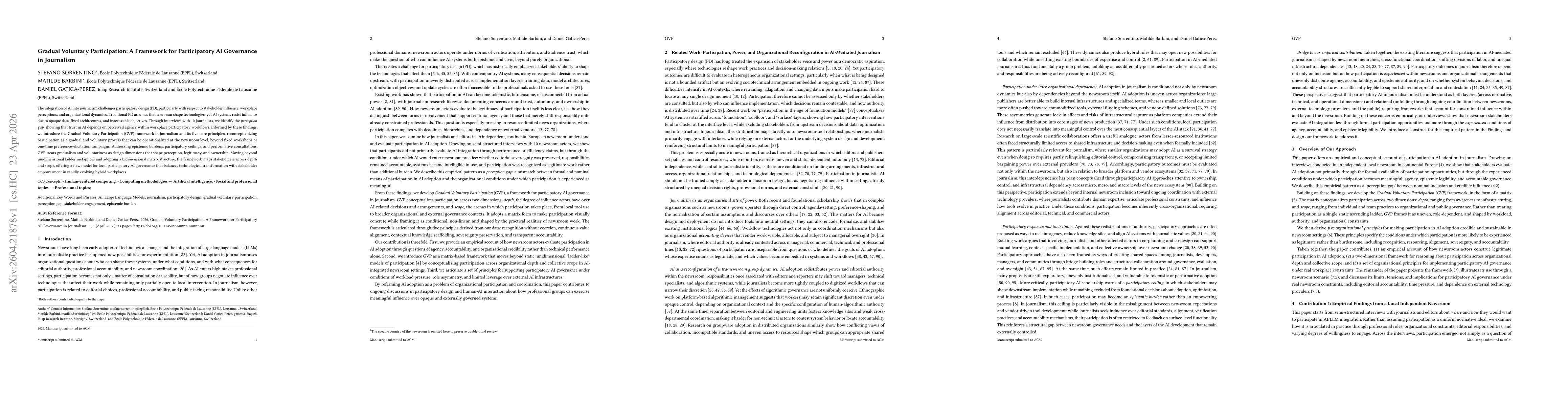 Thumbnail for Gradual Voluntary Participation: A Framework for Participatory AI Governance in Journalism