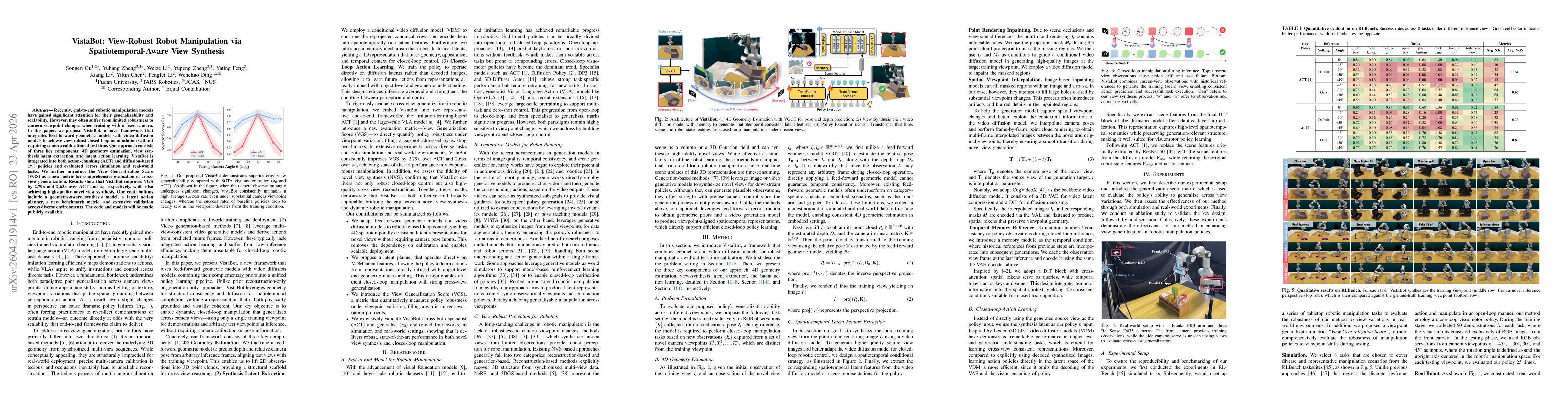 Thumbnail for VistaBot: View-Robust Robot Manipulation via Spatiotemporal-Aware View Synthesis