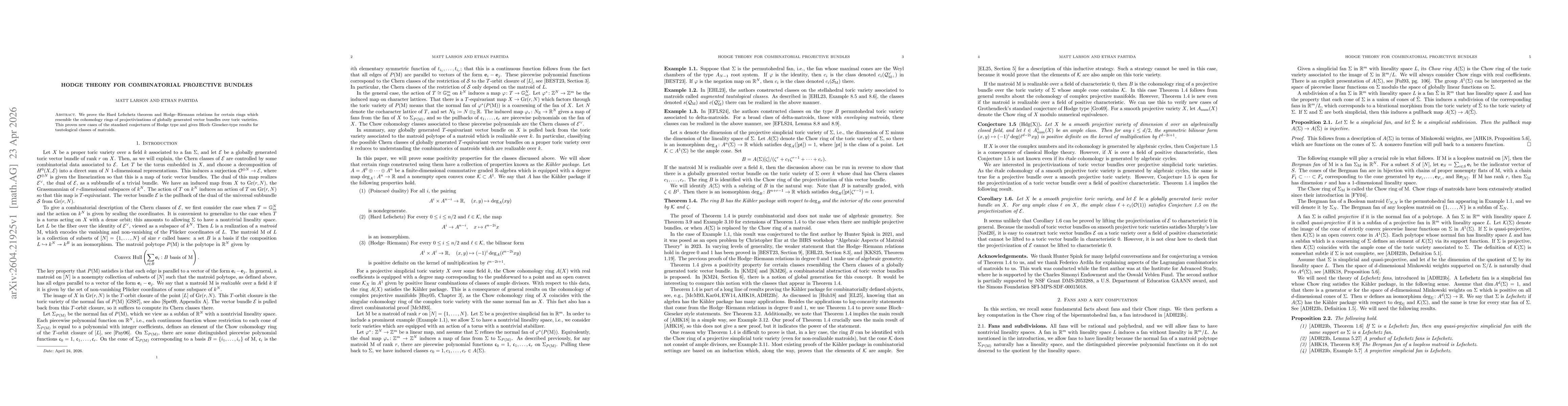 Thumbnail for Hodge theory for combinatorial projective bundles