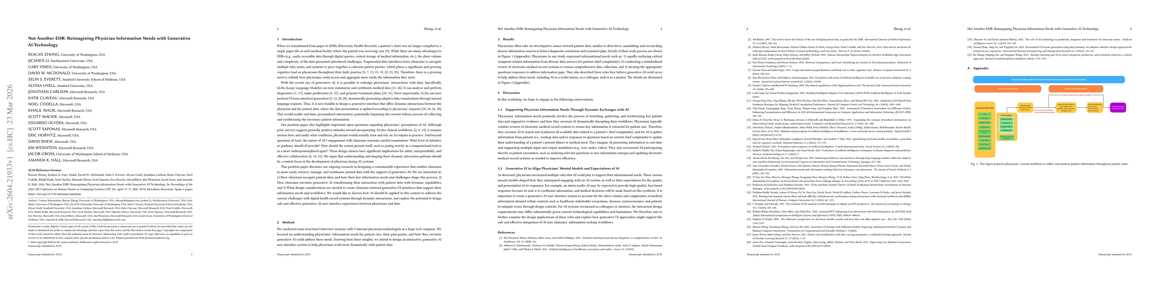 Thumbnail for Not Another EHR: Reimagining Physician Information Needs with Generative AI Technology