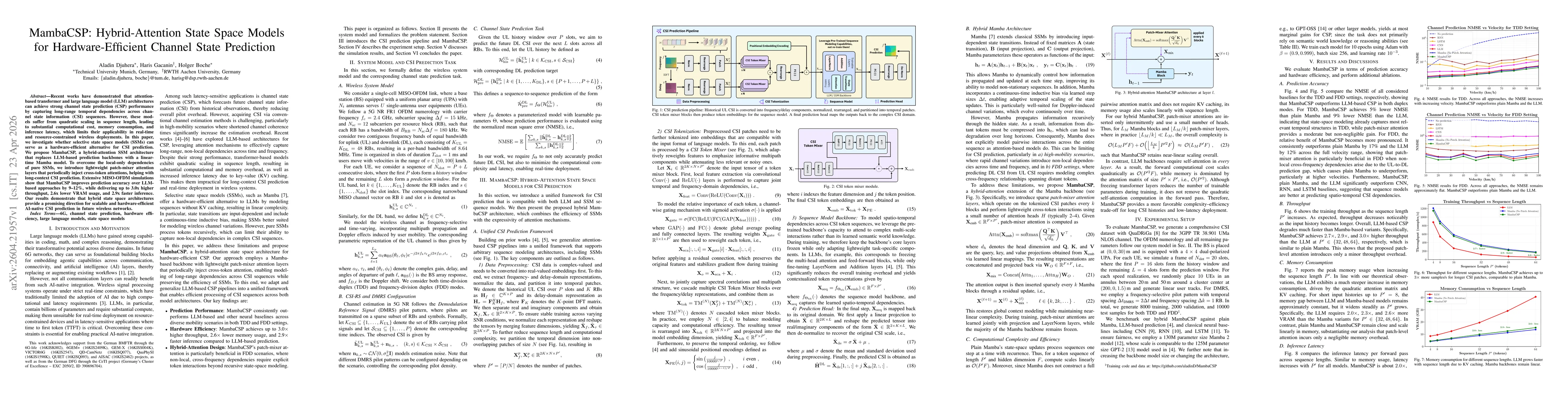 Thumbnail for MambaCSP: Hybrid-Attention State Space Models for Hardware-Efficient Channel State Prediction