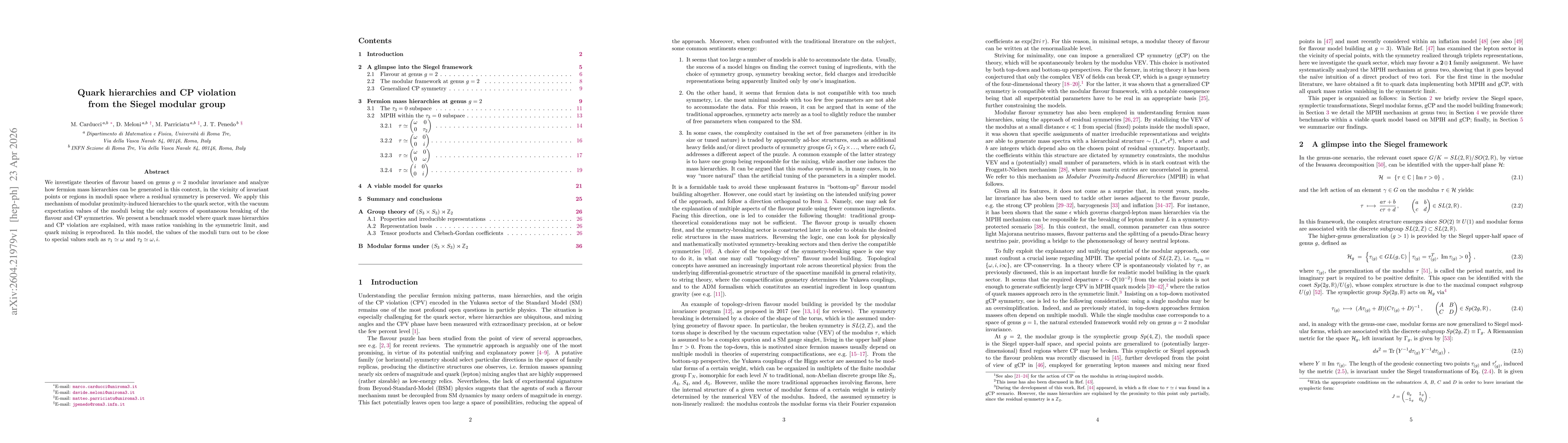 Thumbnail for Quark hierarchies and CP violation from the Siegel modular group