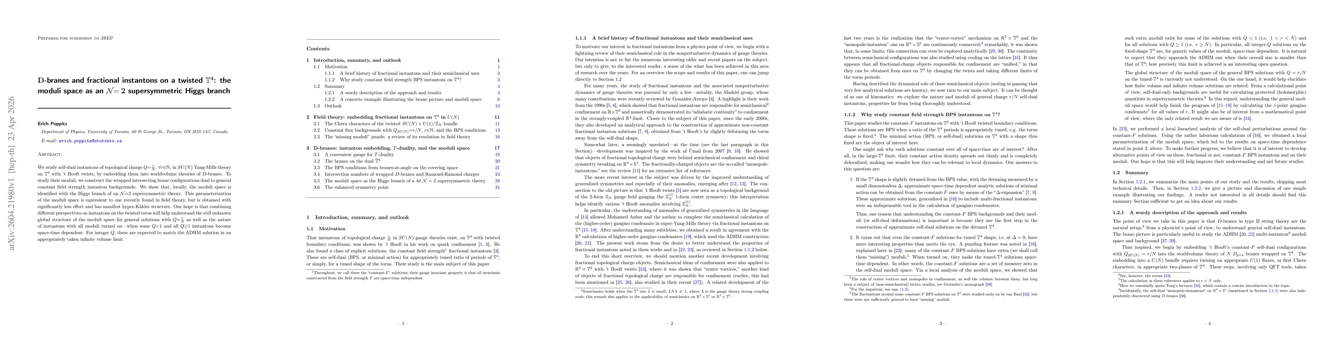 Thumbnail for D-branes and fractional instantons on a twisted four torus: the moduli space as an N=2 supersymmetric Higgs branch