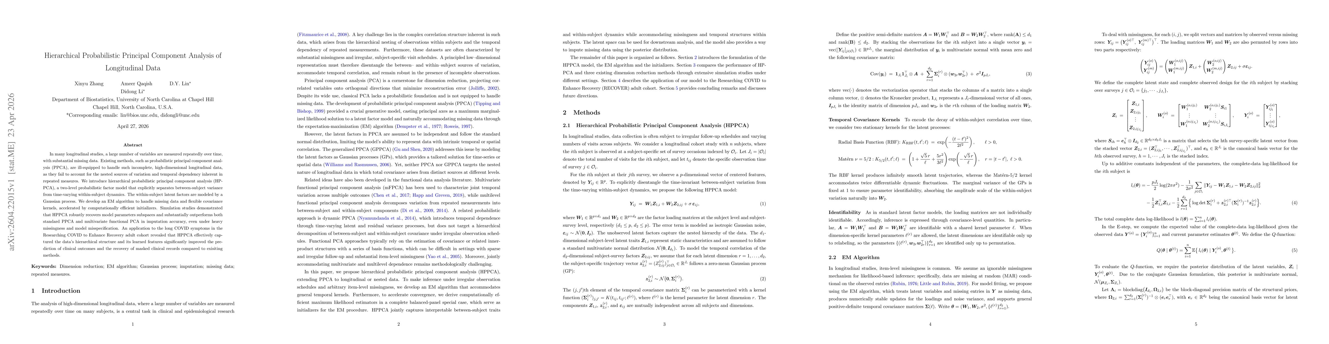 Thumbnail for Hierarchical Probabilistic Principal Component Analysis of Longitudinal Data