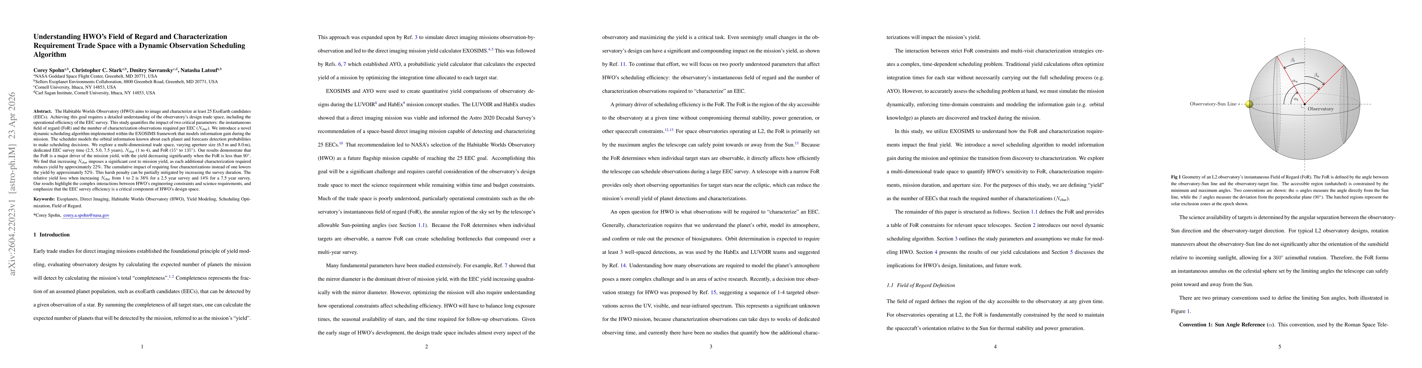 Thumbnail for Understanding HWO's Field of Regard and Characterization Requirement Trade Space with a Dynamic Observation Scheduling Algorithm