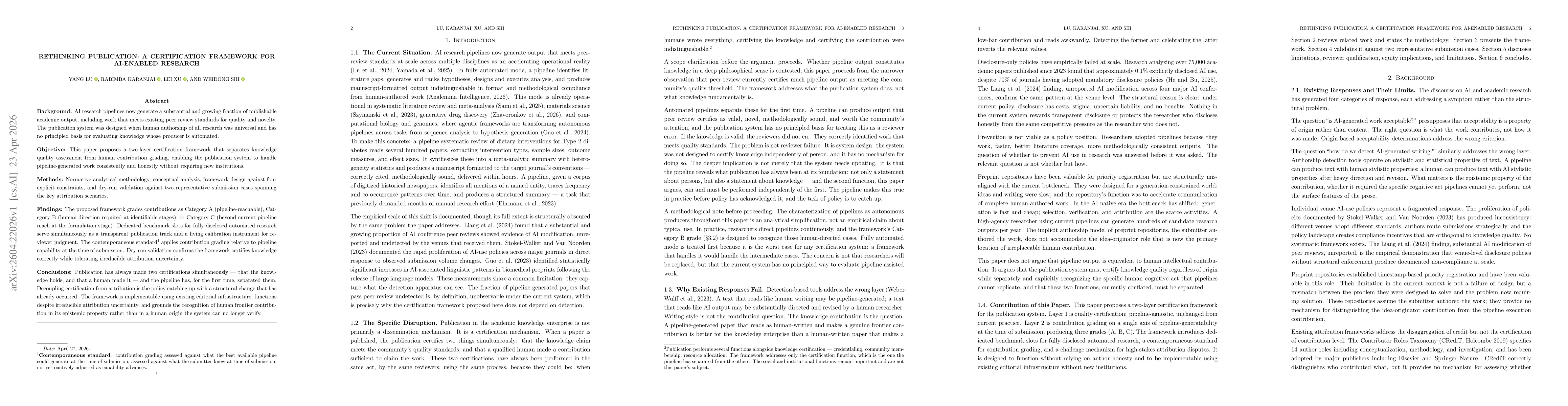 Thumbnail for Rethinking Publication: A Certification Framework for AI-Enabled Research