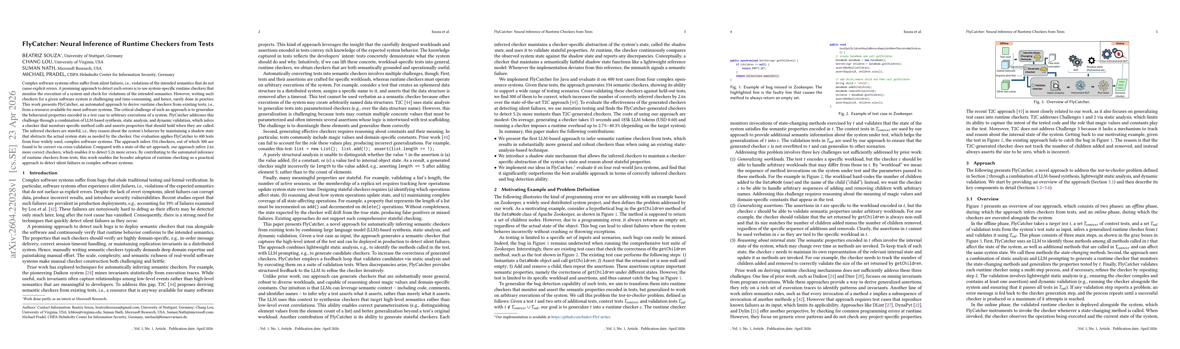 Thumbnail for FlyCatcher: Neural Inference of Runtime Checkers from Tests