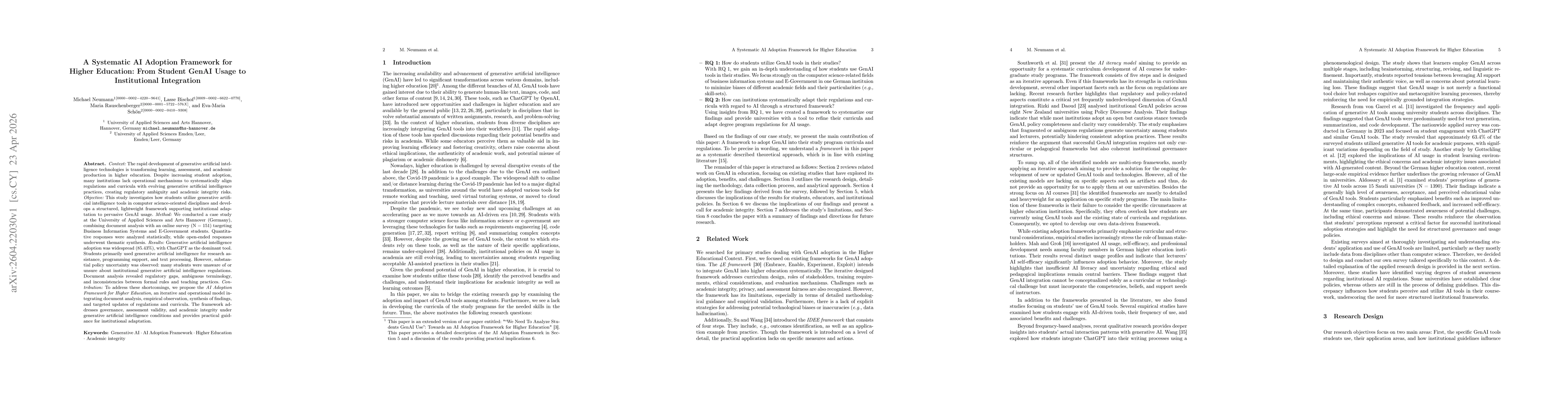 Thumbnail for A Systematic AI Adoption Framework for Higher Education: From Student GenAI Usage to Institutional Integration